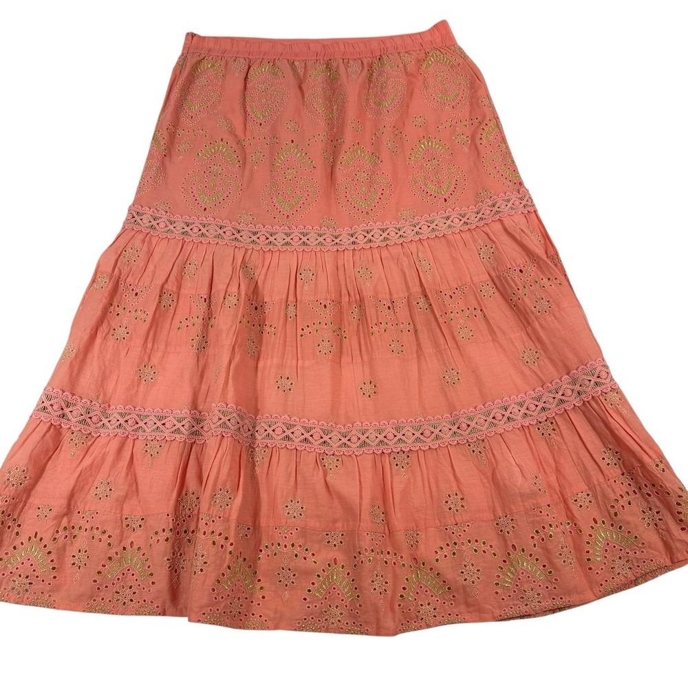 Boston Proper Coral Metallic Embroidered Eyelet Coquette Boho Resort Maxi XL - Picture 7 of 13